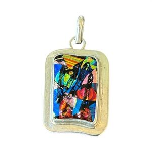 Dichroic Glass Sterling Silver Artisan Statement Estate Vintage Pendant‎
